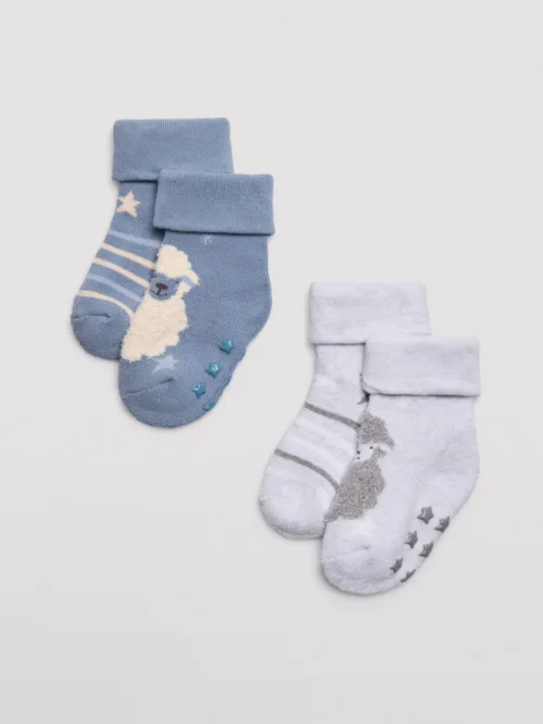 Pacote de 4 meias térmicas antiderrapantes para bebê estampadas com bons sonhos