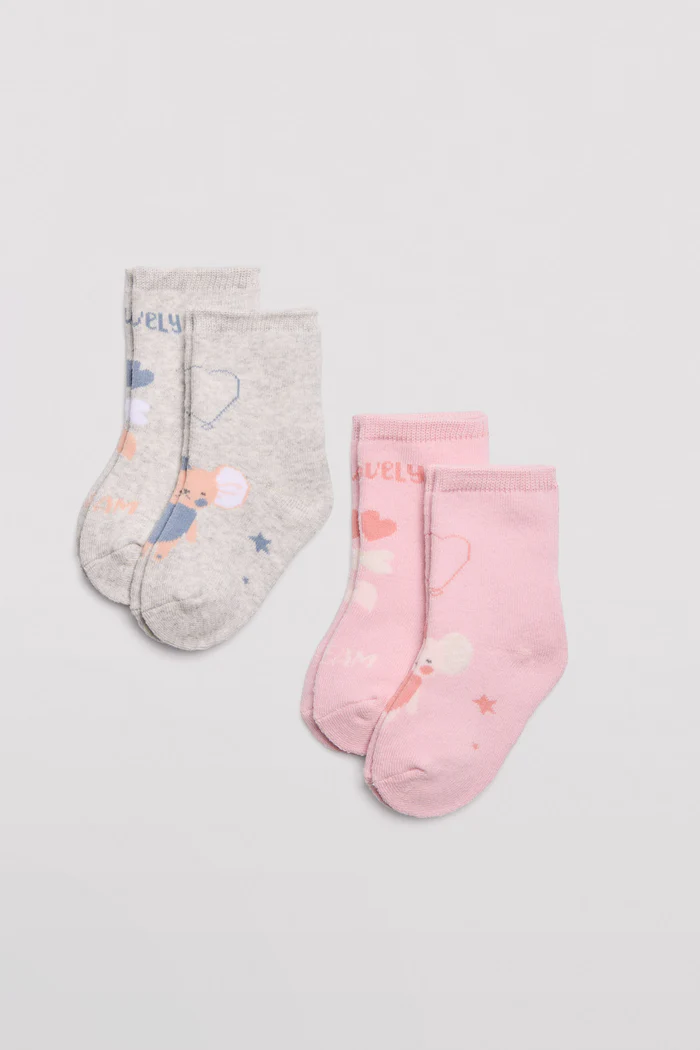 Pack de 2 meias térmicas para bebé com estampas de rato