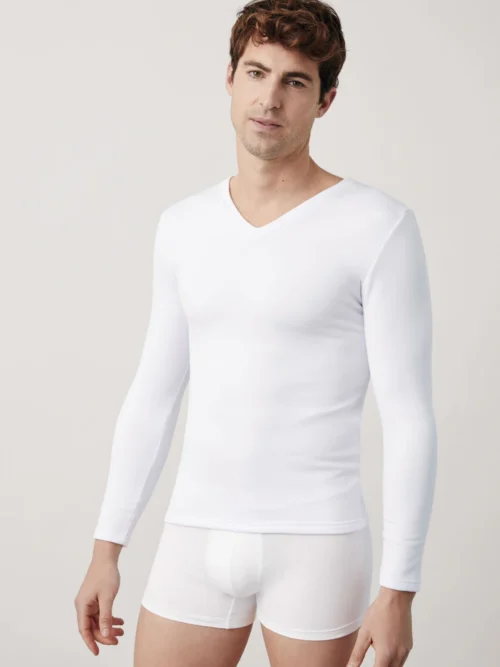 Camisola térmica de manga comprida com decote em V