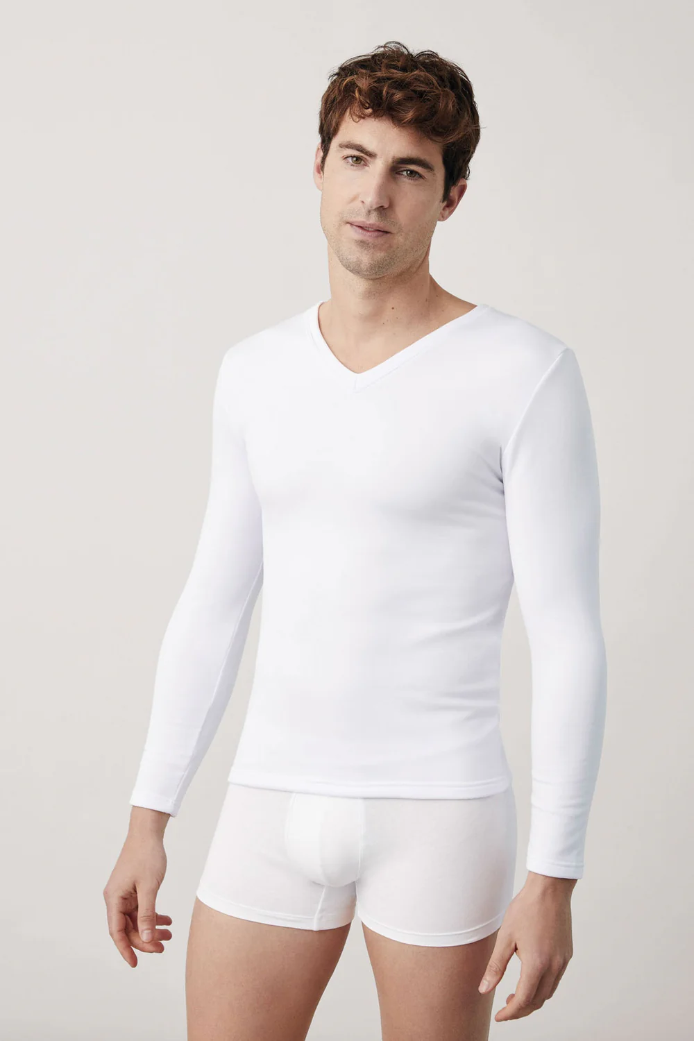 Camisola térmica de manga comprida com decote em V