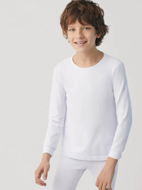 Camiseta térmica infantil branca de manga comprida